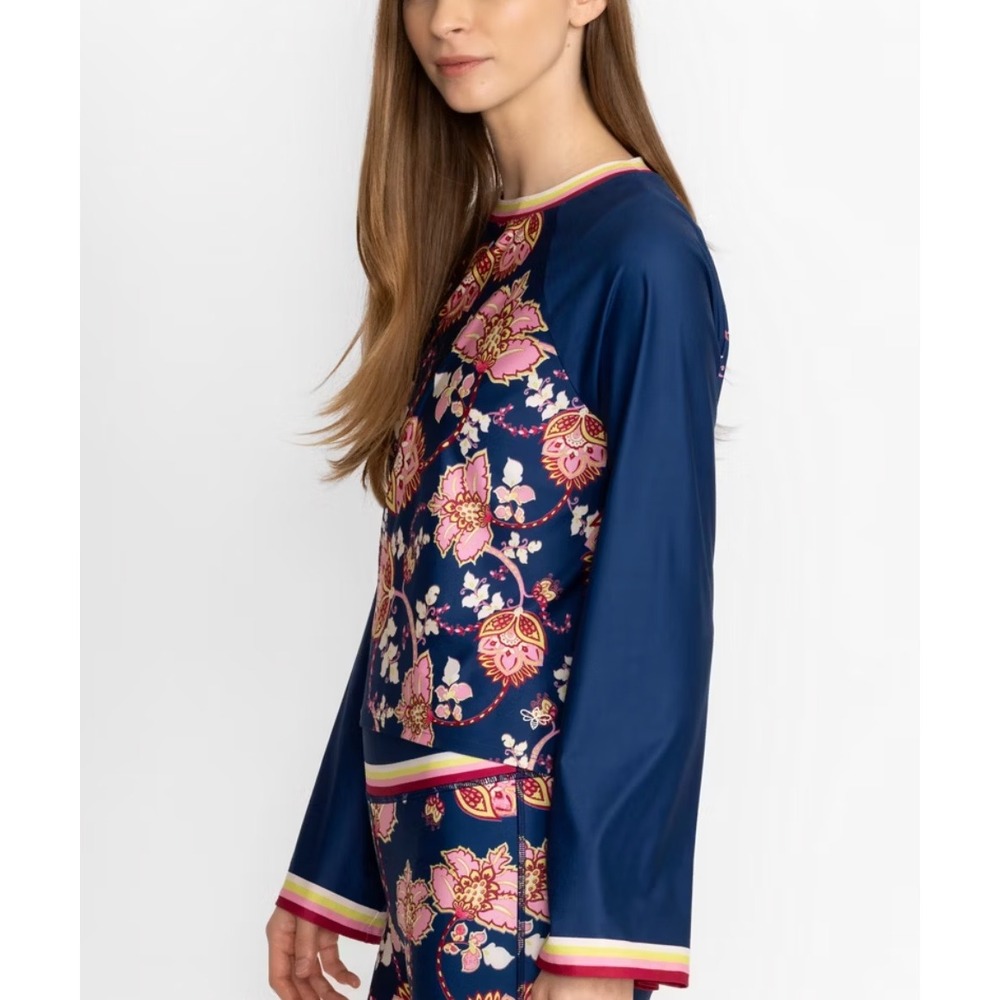 Johnny Was Bee Active Top XL Boho Floral Blue Pink Kimono Sleeve Swing Shirt - Picture 6 of 10